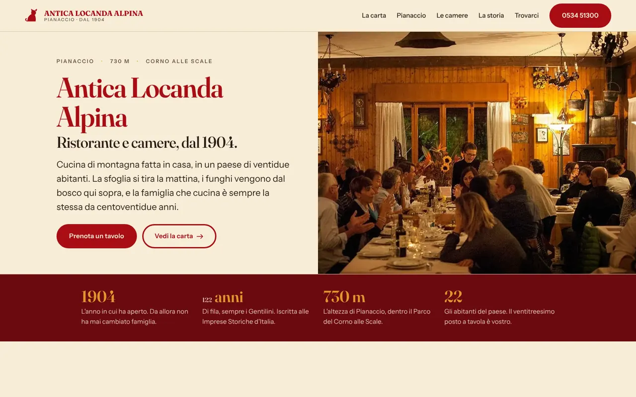 La home del sito demo di Antica Locanda Alpina