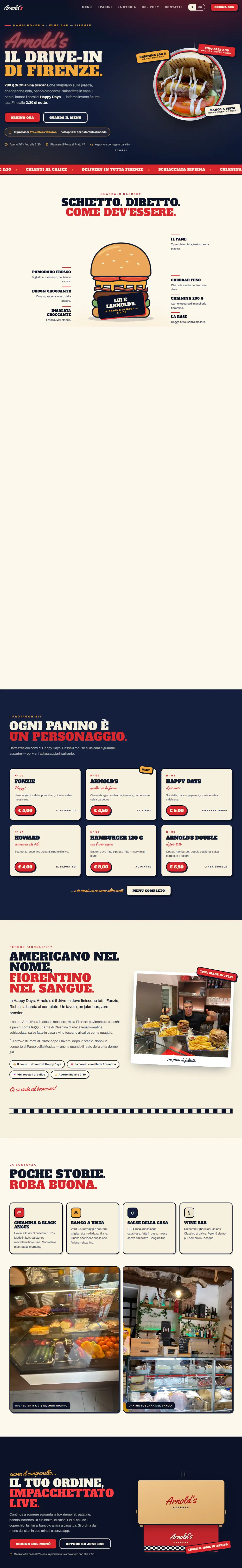 La pagina del sito demo di Arnold's, dall'inizio alla fine