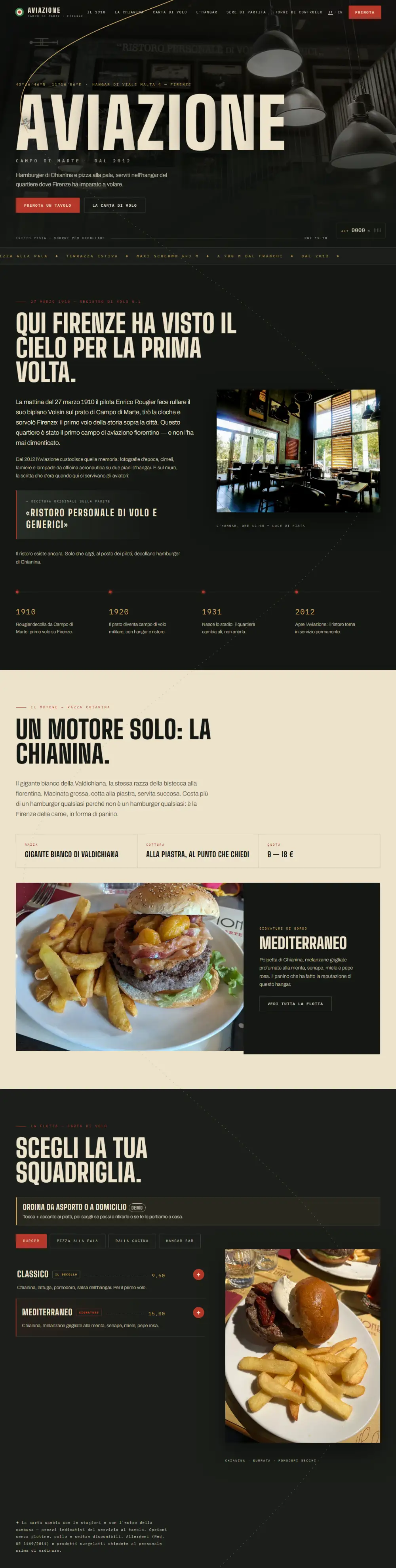 La pagina del sito demo di Aviazione, dall'inizio alla fine
