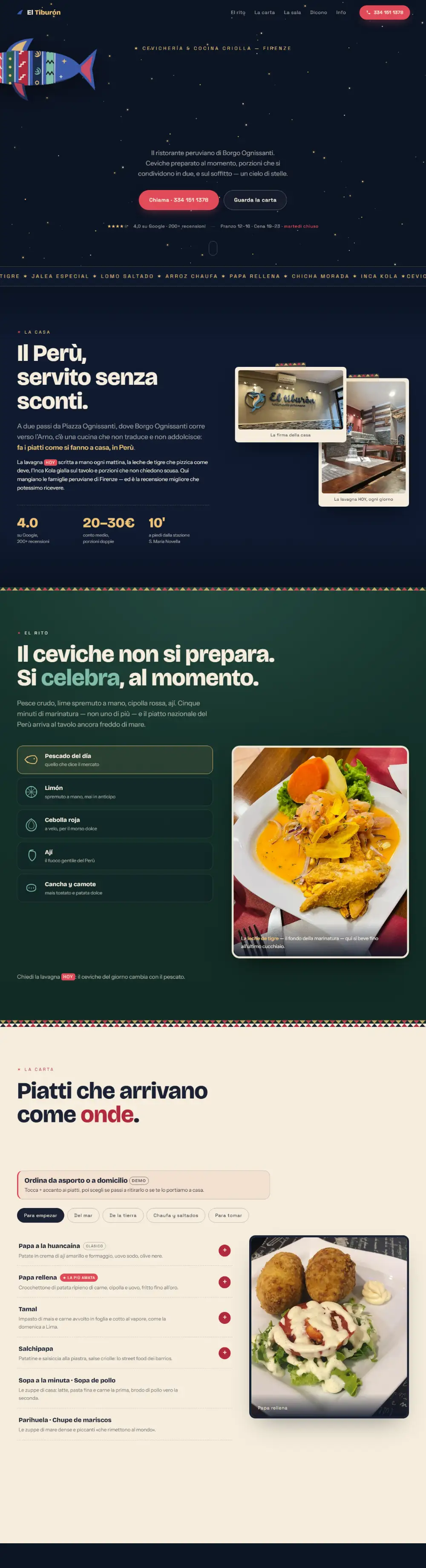 La pagina del sito demo di El Tiburón, dall'inizio alla fine
