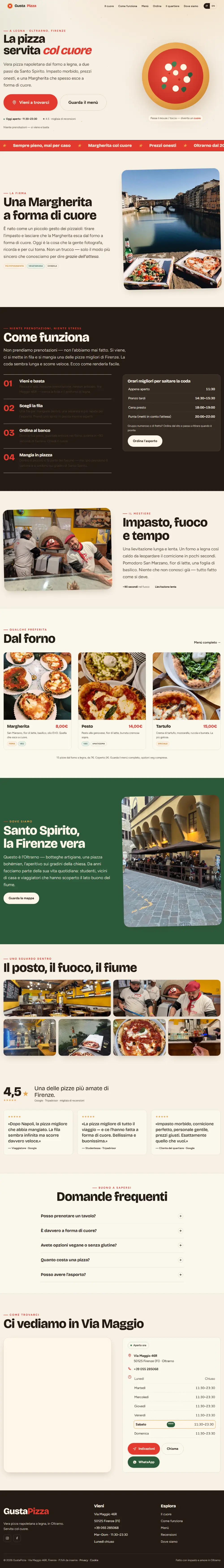 La pagina del sito demo di GustaPizza, dall'inizio alla fine