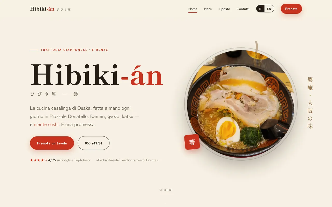 La home del sito demo di Hibiki-án