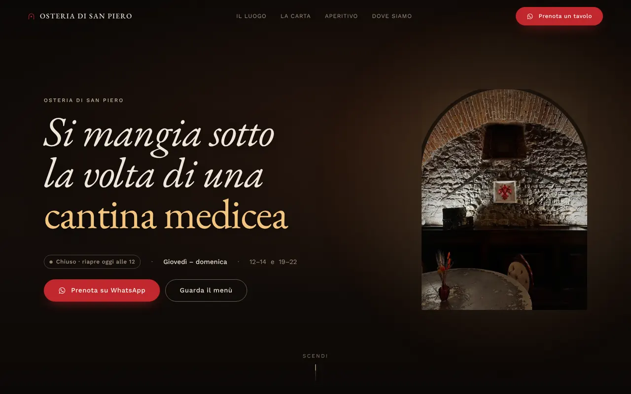 La home del sito demo di Osteria di San Piero