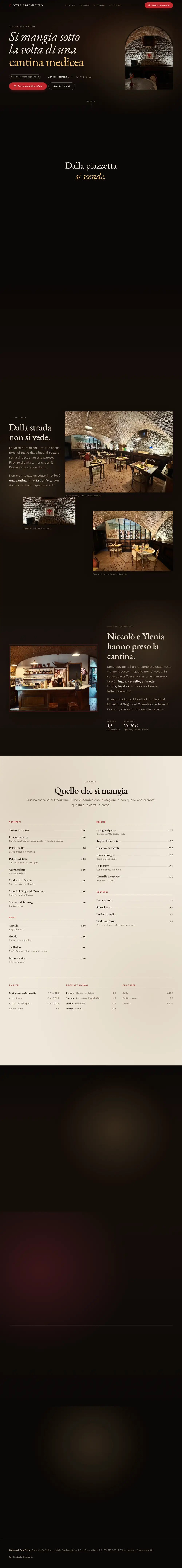 La pagina del sito demo di Osteria di San Piero, dall'inizio alla fine