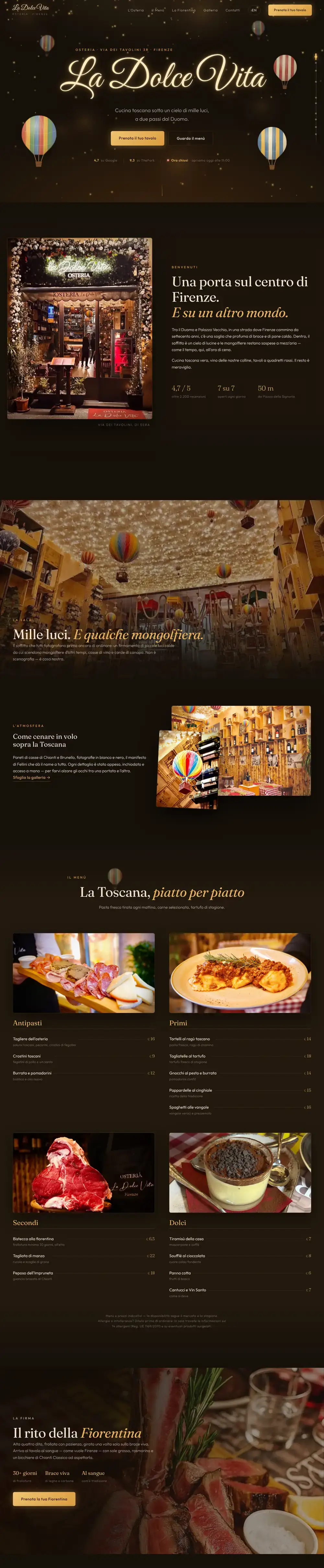 La pagina del sito demo di Osteria La Dolce Vita, dall'inizio alla fine