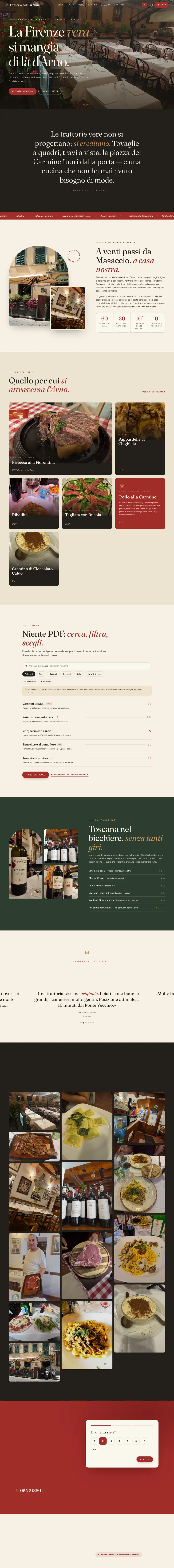 La pagina del sito demo di Trattoria del Carmine, dall'inizio alla fine