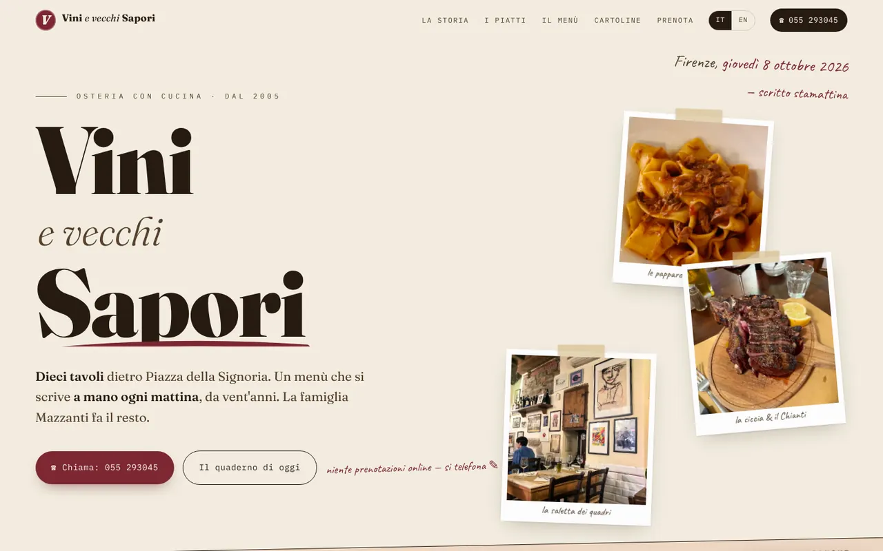 La home del sito demo di Vini e Vecchi Sapori