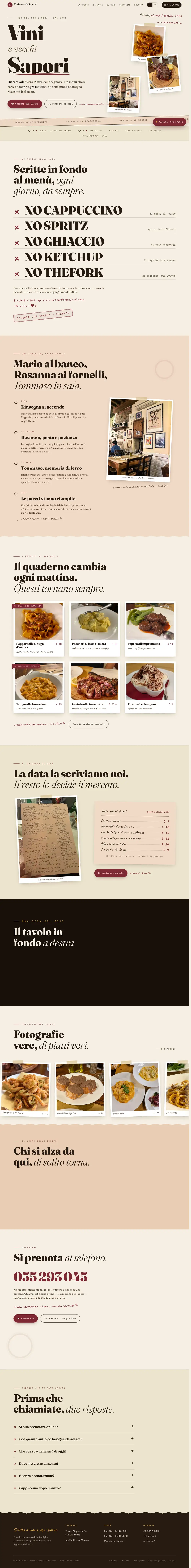 La pagina del sito demo di Vini e Vecchi Sapori, dall'inizio alla fine